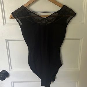 black leotard with mesh detail